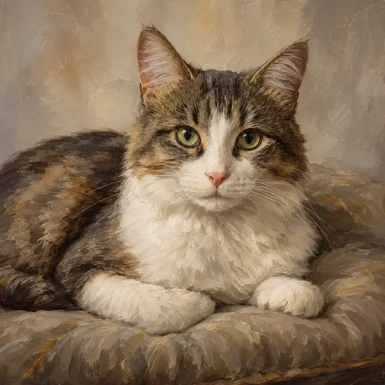 Cat portrait · Oil on canvas · 40 × 40 cm